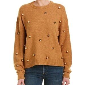 Alice + Olivia Gleeson Wool Metal Ball Sweater in Tan Gold